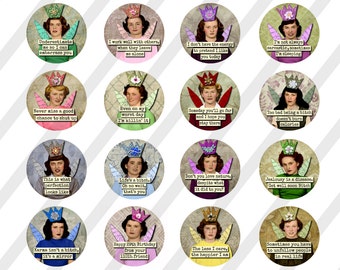 Mature-Digital Collage Sheet, Circle images, Round, Funny Snarky Ladies, 4 Sizes 1.5", 2", 2.5", and 3" (Sheet no. FS274) Instant Download