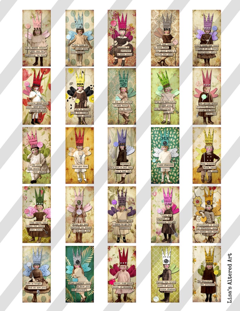 Digital Collage Sheet,Download ,1 X 2 inch, Domino Encouragement Fairies, 1x2 Sheet no. FS285 Instant Download image 1