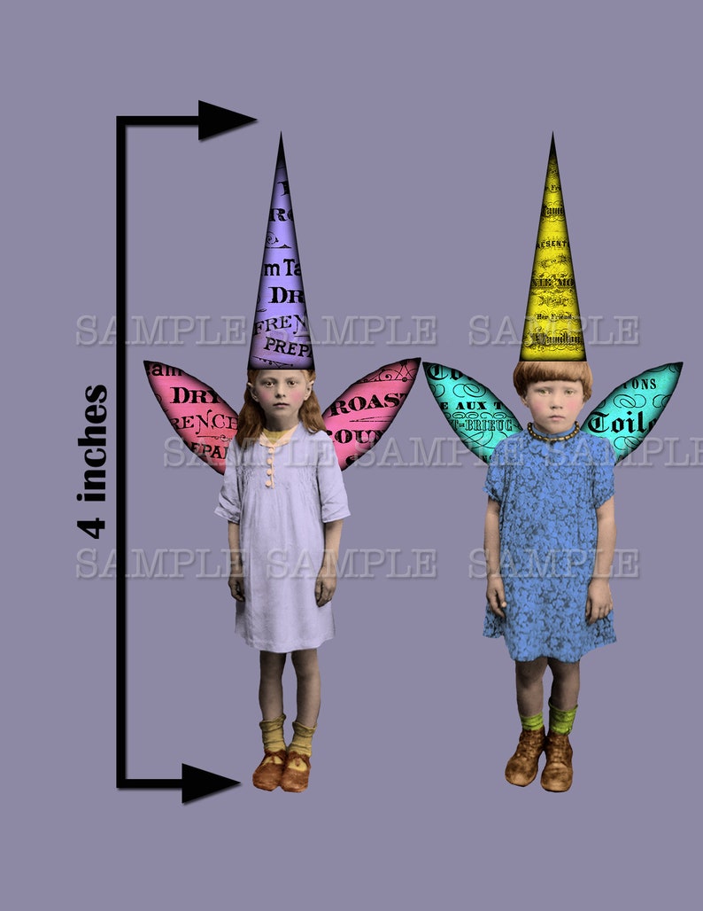 Back to Basic Fairies. 4 inch fairies with wings and hats. Printable sheet, plus 11 individual PNG files Sheet no. FS327 image 6