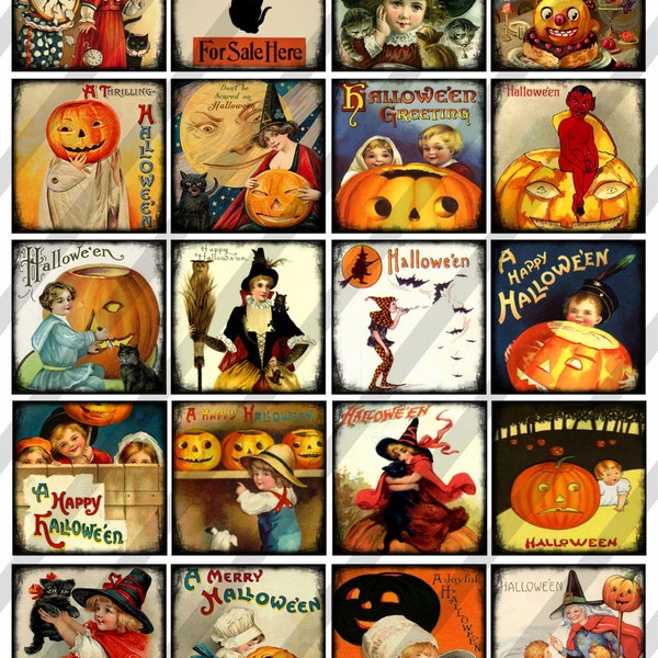 Digital Collage Sheet, 2 X 2 inch,  Halloween Postcard Images, 2 inch squares (Sheet no. O257) Instant Download