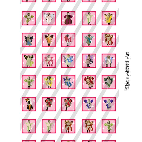 Digital Collage Sheet Scrabble Alphabet Fairies (Sheet no. O57) 2 Sizes- Instant Download