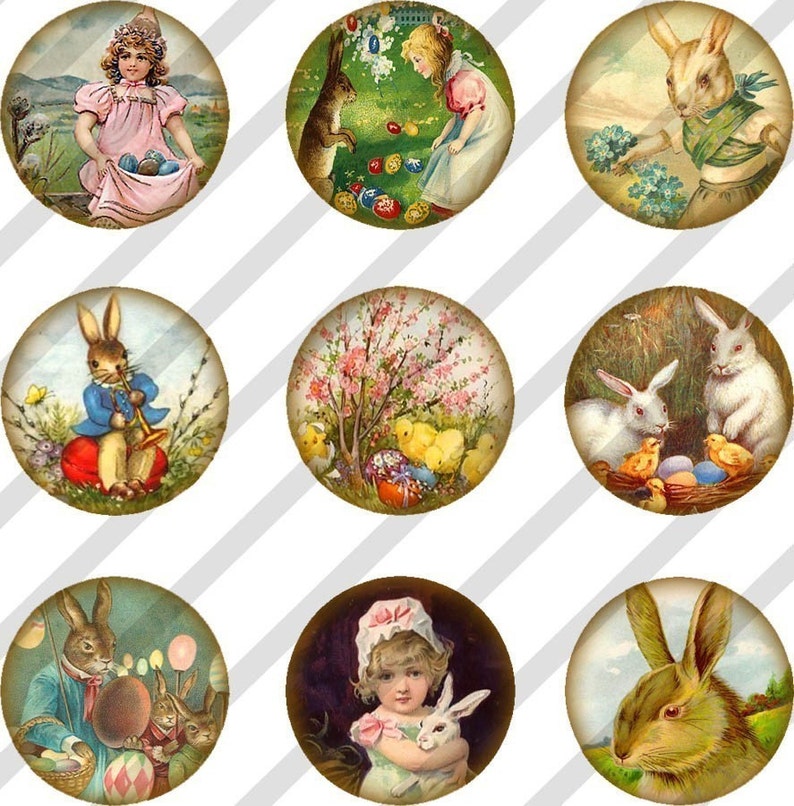Digital Collage Sheet Bottle Cap Charms Easter Images One inch Circles Sheet no.FS84 Instant Download image 1
