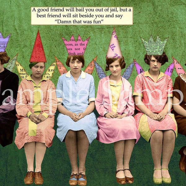 Digital Collage Sheet  Vintage Girl Images with Sayings, hats and wings (Sheet no. O200) Funny-Instant Download