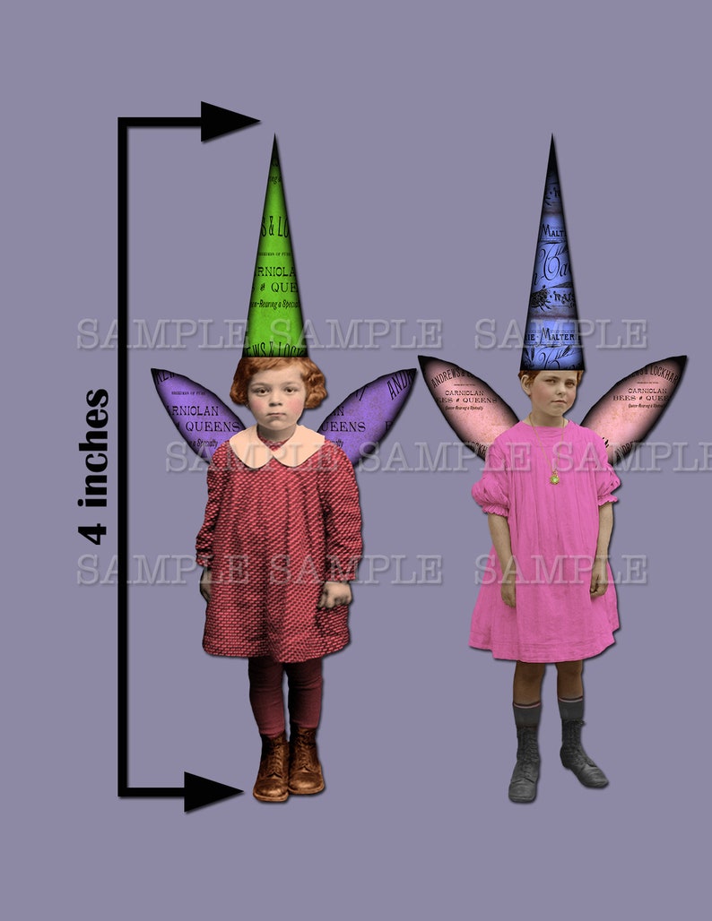 Back to Basic Fairies. 4 inch fairies with wings and hats. Printable sheet, plus 11 individual PNG files Sheet no. FS327 image 9