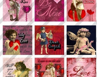 Digital Collage Sheet  Altered Art Slide Images  1.5 X1.5  Valentine Love (Sheet no.FS75) Instant Download