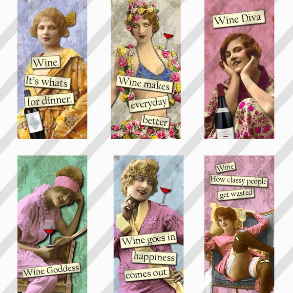 Digital Collage Sheet 1 X 2 inch  Domino sized Slides Wine Ladies (Sheet no. FS206) Instant Download