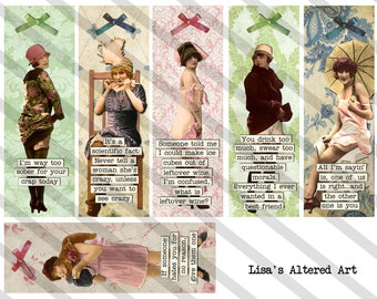 Bookmarks, Digital Collage Sheet, 2X6 inch,  Sarcastic Ladies,  (Sheet no. FS311) Instant Download