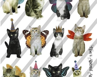 Digital Collage Sheet Cats with Wings (Sheet no. FS4) Instant Download