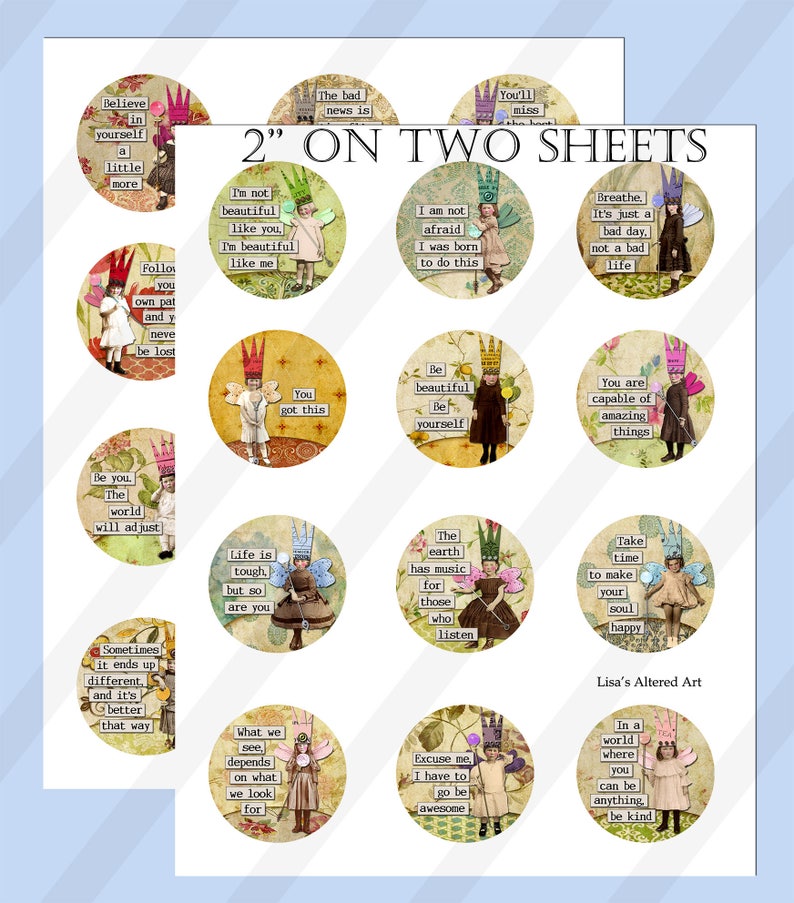 Digital Collage Sheet, Circle images, Round, Inspiration Fairies, 4 Sizes, 1.5, 2, 2.5, and 3 Sheet no. FS310 Instant Download image 3