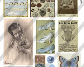 Digital Collage Sheet Light Blue Vintage Images  (Sheet no. O79) Ephemera-Instant Download