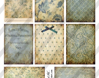 Digital Collage Sheet Victorian Blue  Background Images (Sheet no. O202) Instant Download