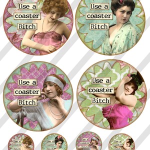 MATURE-Coaster, Funny Digital Collage, Use A Coaster, With 1.5 Charms, Square and Round, Sheet no. FS245 2 Sheets, Instant Download image 4