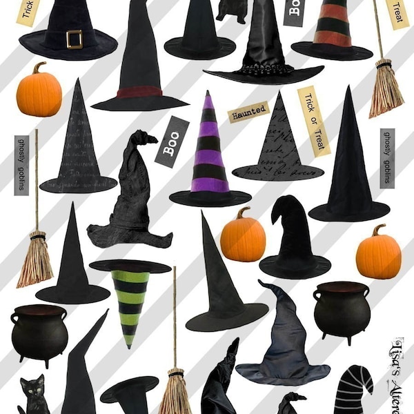 Digital Collage Sheet Halloween Witches Hats (Sheet no. H12) Instant Download