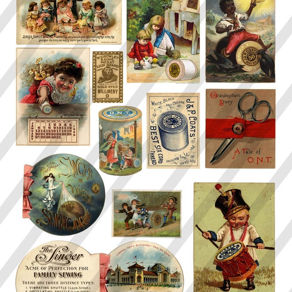 Digital Collage Sheet Vintage Sewing Ephemera Images (Sheet no. O145) Instant Download