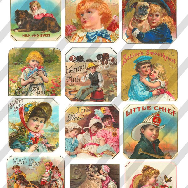 Digital Collage Sheet  Vintage Children Label Images (Sheet no. O168) Instant Download