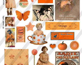 Digital Collage Sheet  Orange  Images (Sheet no. O1) Instant Download