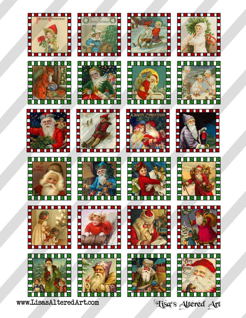 Digital Collage Sheet Altered Art Slide Images 1 inch and 1.5 X1.5 Christmas Sheet no.O96 Instant Download image 1