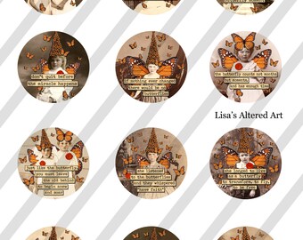 Digital Collage Sheet, Circle images, Round, Monarch Butterfly Fairies 2"  (Sheet no. FS330) Instant Download