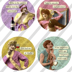 Digital Collage Sheet 4X4 inch Wine Ladies Coaster Size, Squares and Circles Sheet no. FS224 4 Sheets Instant Download image 4