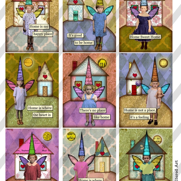 Digital Collage Sheet-Home Fairies-2.5 X 3.5" Nine Images on one sheet.  (Sheet no. FS329) Altered Photos-ATC Size