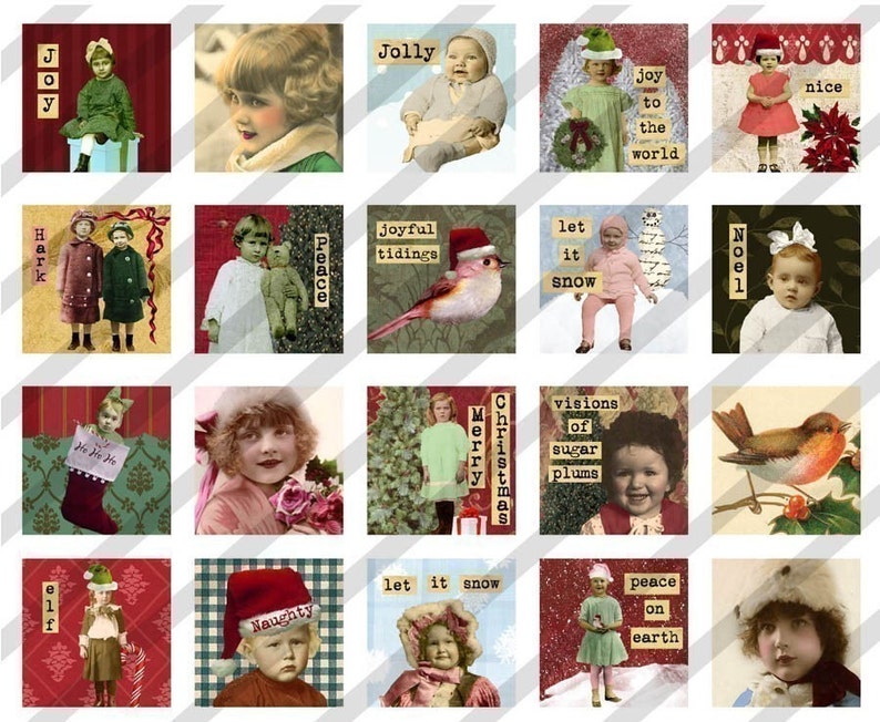 Digital Collage Sheet Altered Art Charm Images 1 inch by 1 inch Christmas Sheet no.FS62 Instant Download image 1