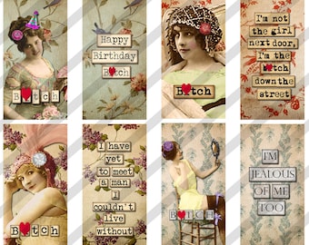 MATURE-Digital Collage Sheet Download  1 X 2 inch Domino Sassy Women (Sheet no. FS136) Instant Download
