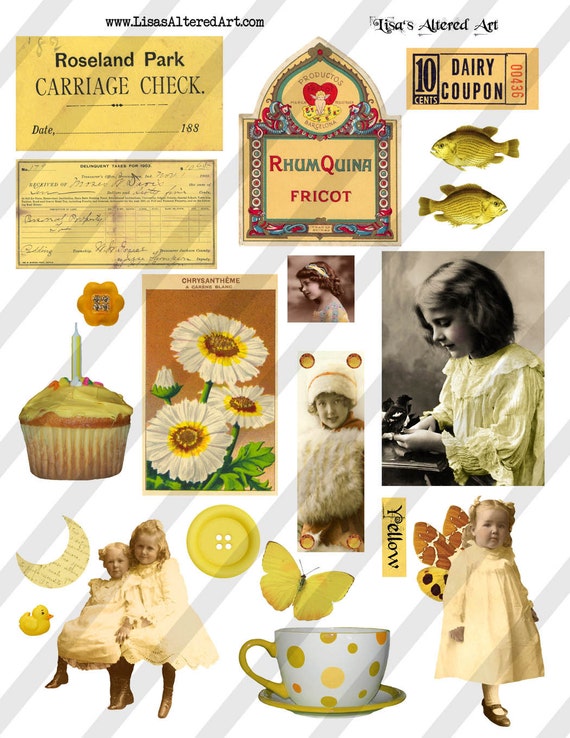 Download Digital Collage Sheet Yellow Images Sheet No O4 Instant Etsy PSD Mockup Templates
