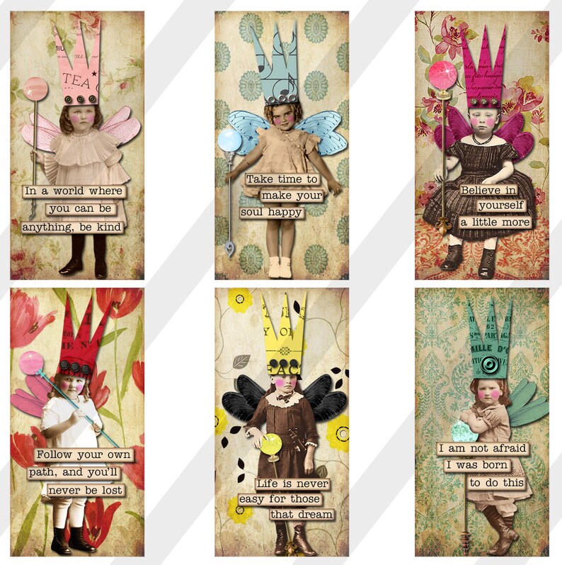 Digital Collage Sheet,Download ,1 X 2 inch, Domino Encouragement Fairies, 1x2 Sheet no. FS285 Instant Download image 2