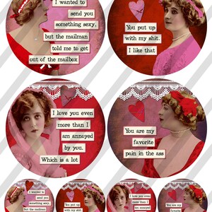 MATURE-Collage Sheet, Valentine, 4 inch, Funny, Love, Women Coasters, and 2 Charms, Square and Round, Sheet no. FS309 Instant Download image 3