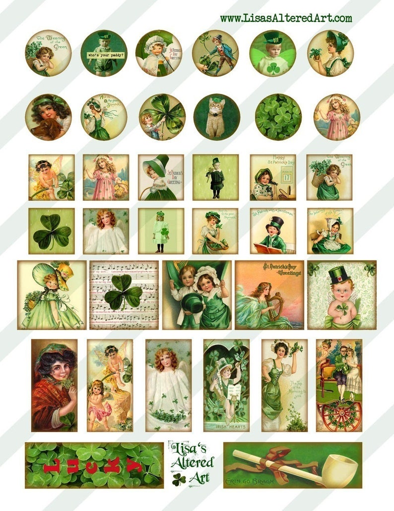 Digital Collage Sheet St. Patrick's Day Various Sized Images for Slides and Charms Sheet no. FS82 Instant Download image 1