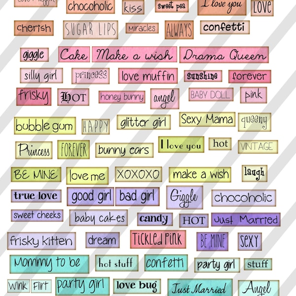 Digital Collage Sheet Colorful Words and Phrases (Sheet no. O243) Instant Download