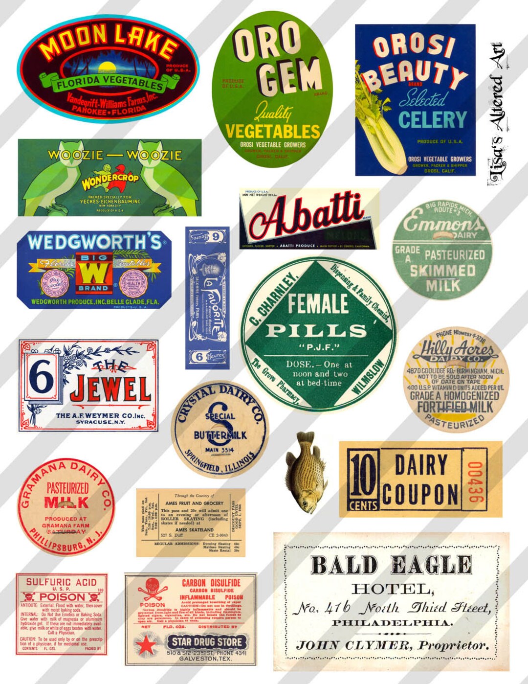 Digital Collage Sheet Vintage Ephemera Label Images sheet No. - Etsy