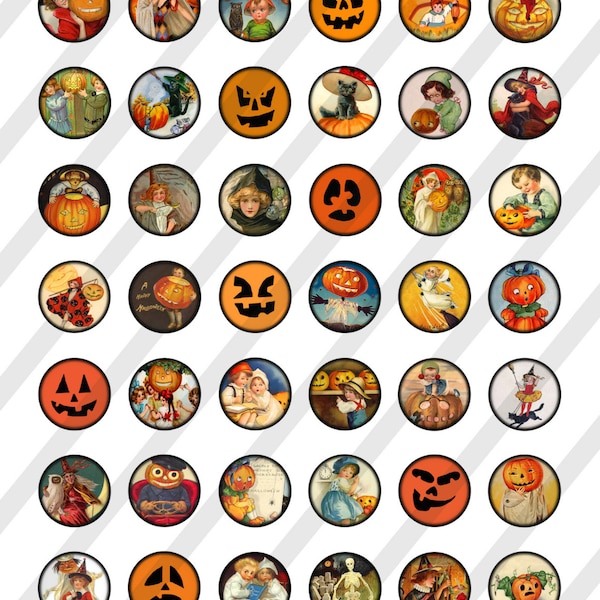 Digital Collage Sheet, 1 inch Round,  Halloween Postcard Images, 1 inch circles (Sheet no. O256) Instant Download