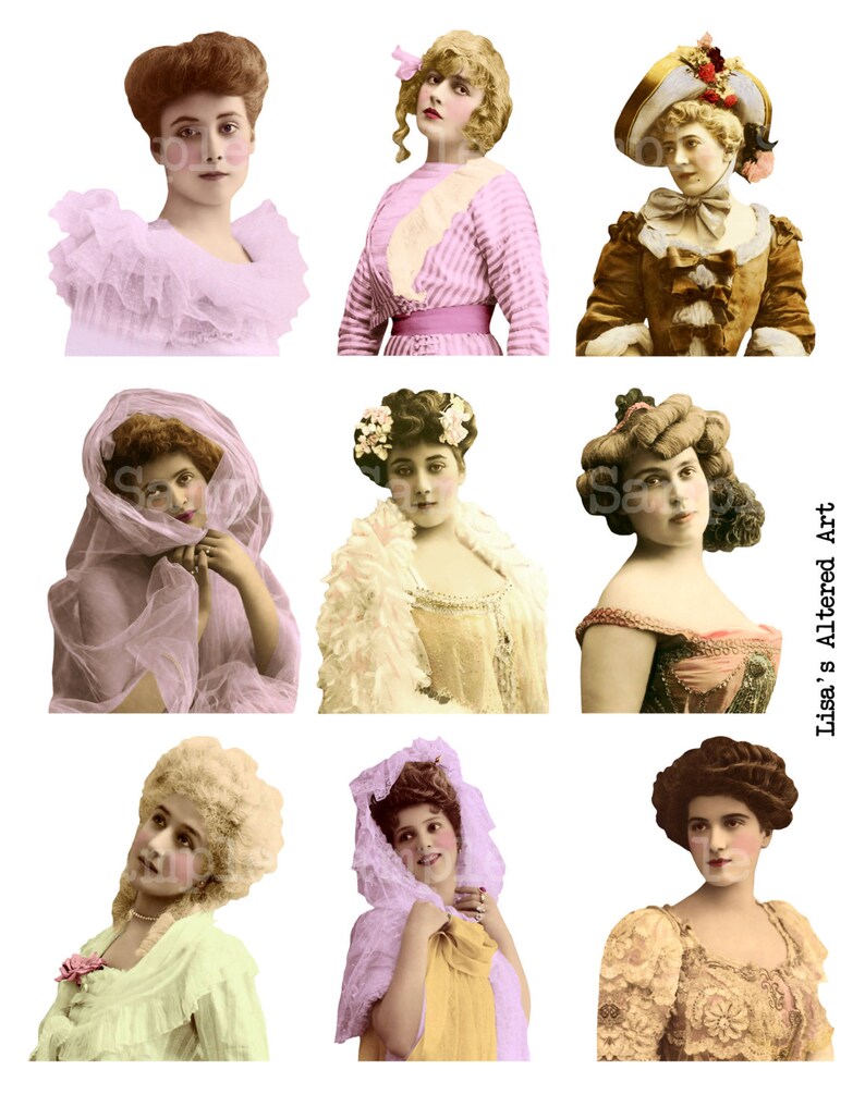 Ladies, Digital Collage Sheet,Vintage Ladies No. 14, Vintage Women, PNG Sheet Included Sheet no. L14 Instant Download image 1