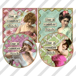 MATURE-Coaster, Funny Digital Collage, Use A Coaster, With 1.5 Charms, Square and Round, Sheet no. FS245 2 Sheets, Instant Download image 2