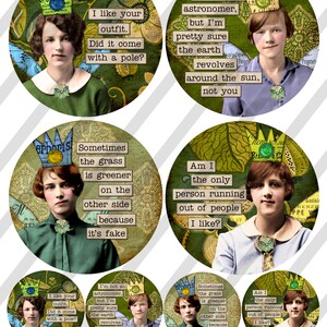 Collage Sheet, 4 inch, Funny, Sarcastic Collage Women Coasters, 2 Charms, Square and Round, Sheet no. FS308 Instant Download image 2