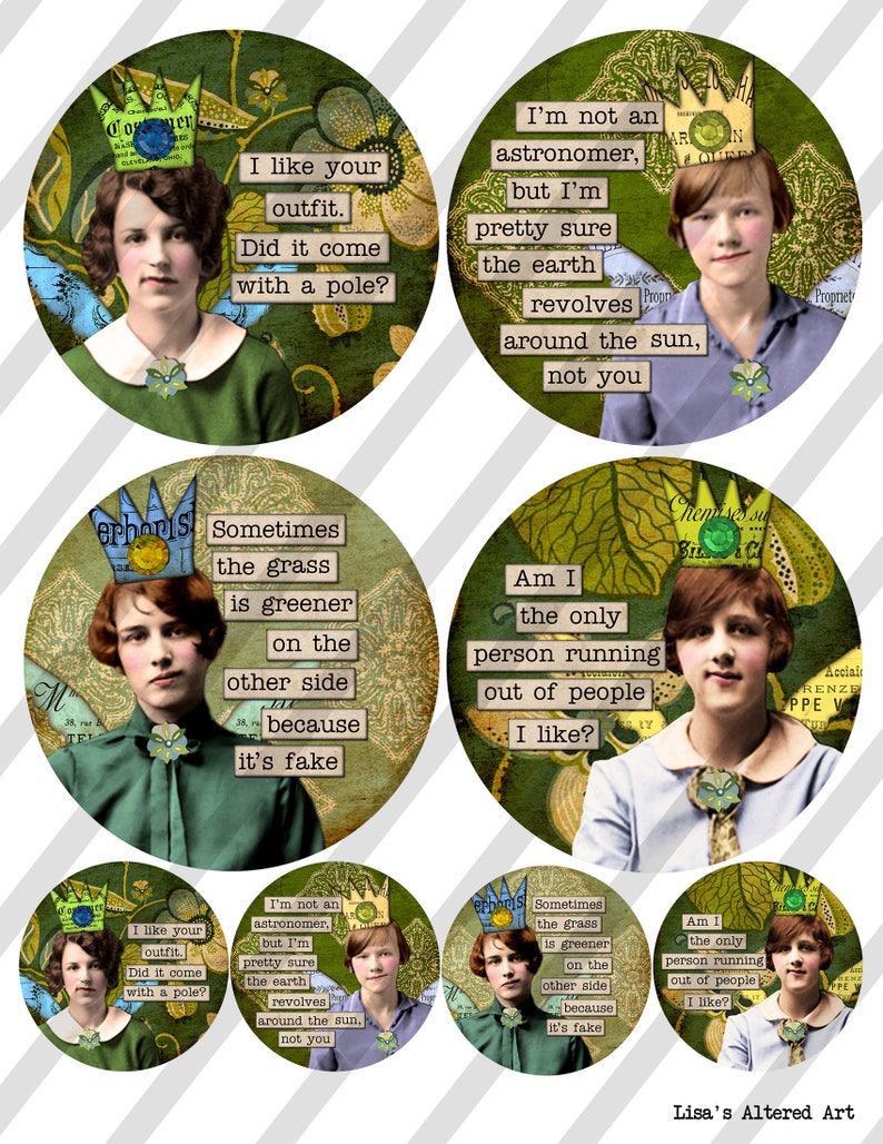 Collage Sheet, 4 inch, Funny, Sarcastic Collage Women Coasters, 2 Charms, Square and Round, Sheet no. FS308 Instant Download image 2