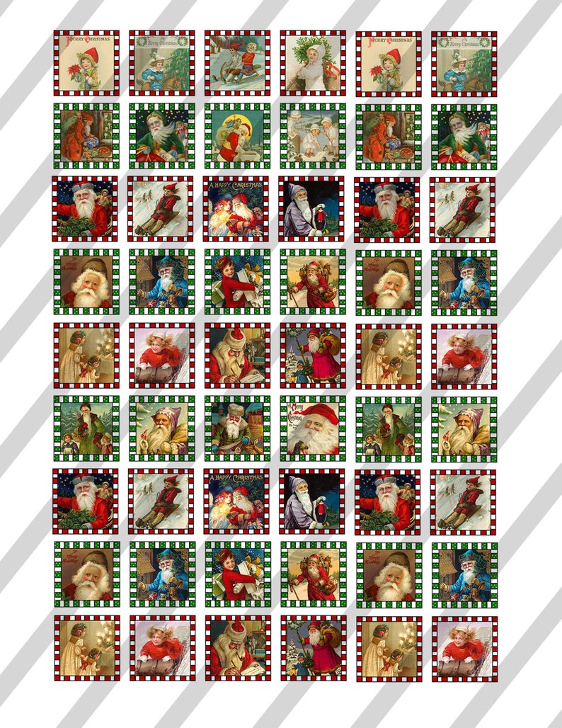 Digital Collage Sheet Altered Art Slide Images 1 inch and 1.5 X1.5 Christmas Sheet no.O96 Instant Download image 2