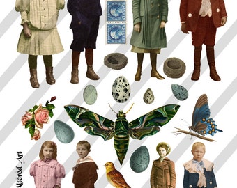 Digital Collage Sheet  Vintage Images Children and Ephemera (Sheet no. O123) Instant Download