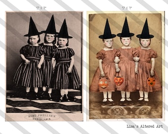 Halloween, Vintage Photo Collage Sheet Download,  H46, Altered Photo, Halloween Witches, Instant Download