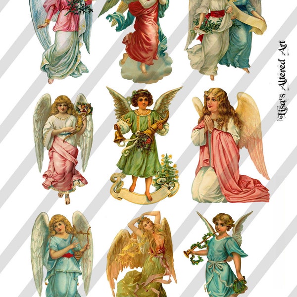 Digital Collage Sheet Victorian Christmas Angel Images (Sheet no. O153) Instant Download