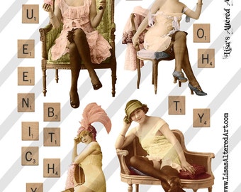 Digital Collage Sheet  Risque Lady Images  (Sheet no. O147) Ephemera-Instant Download