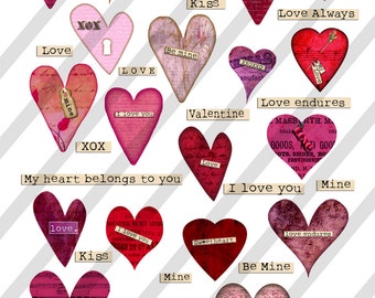 Digital Collage Sheet  Valentine Heart Images (Sheet no. O115) Ephemera-Instant Download,Also includes Individual PNG Images