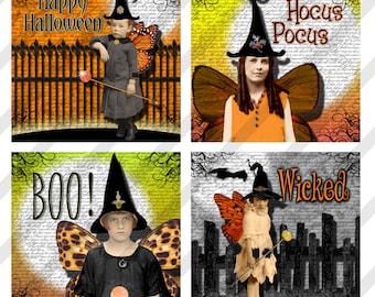 Digital Halloween Collage Sheet, Witch Images,  2 X 2 inches, Halloween Images (Sheet no.FS241) Instant Download