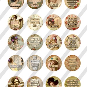 MATURE-Digital Collage Sheet Download 40mm Round Slides Sassy Women Sheet no. FS226 Instant Download image 2