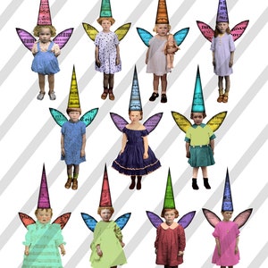 Back to Basic Fairies. 4 inch fairies with wings and hats. Printable sheet, plus 11 individual PNG files Sheet no. FS327 image 1