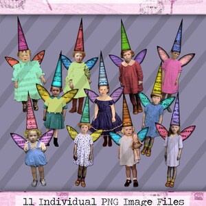 Back to Basic Fairies. 4 inch fairies with wings and hats. Printable sheet, plus 11 individual PNG files Sheet no. FS327 image 2