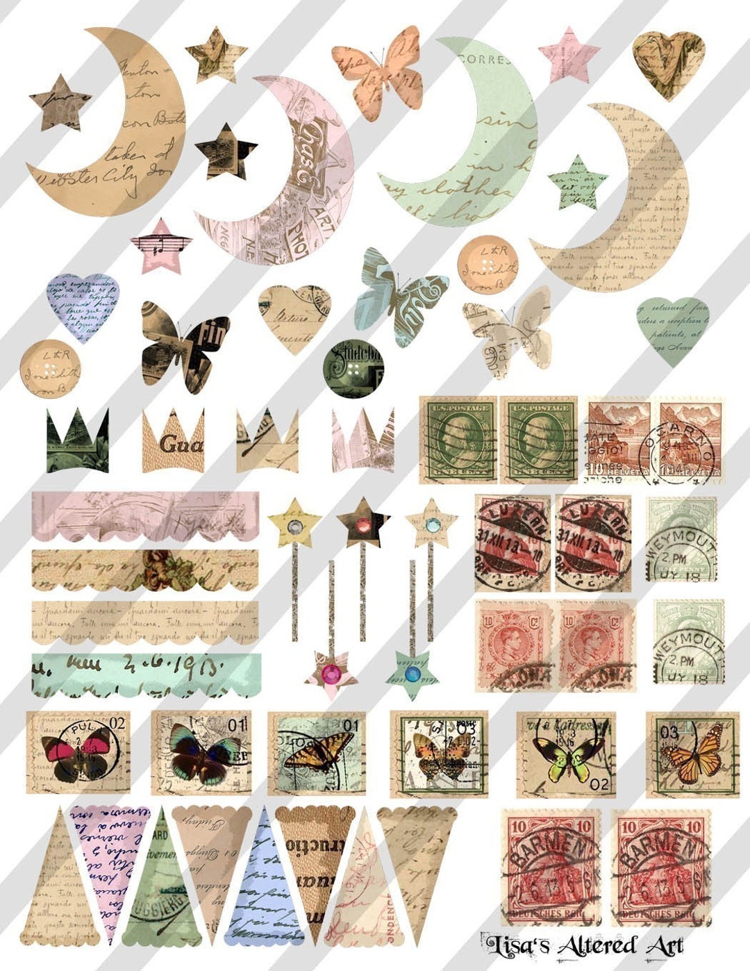 Ephemera Digital Collage Sheet 2 for 3.00 Post Card Altered Art sheet ...