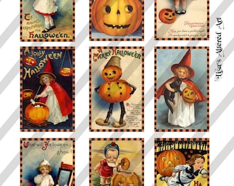 Digital Collage Sheet  Halloween Postcard Images (Sheet no. O87) Instant Download