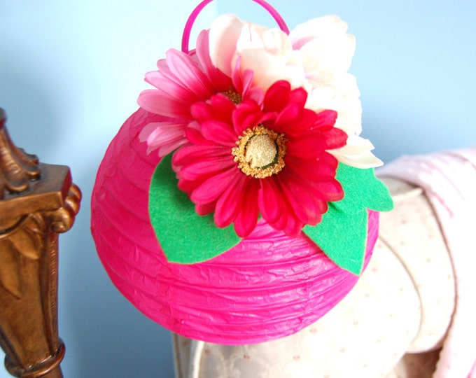Hot Pink Paper Lantern With Flowers Etsy